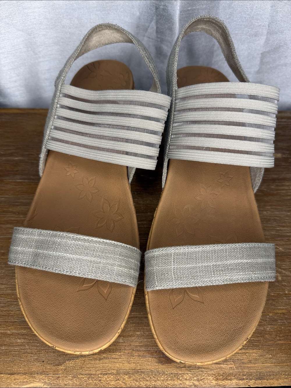 Skechers Beverlee Smitten Sling Back Strappy Wedge Open Toe Taupe Luxe Foam